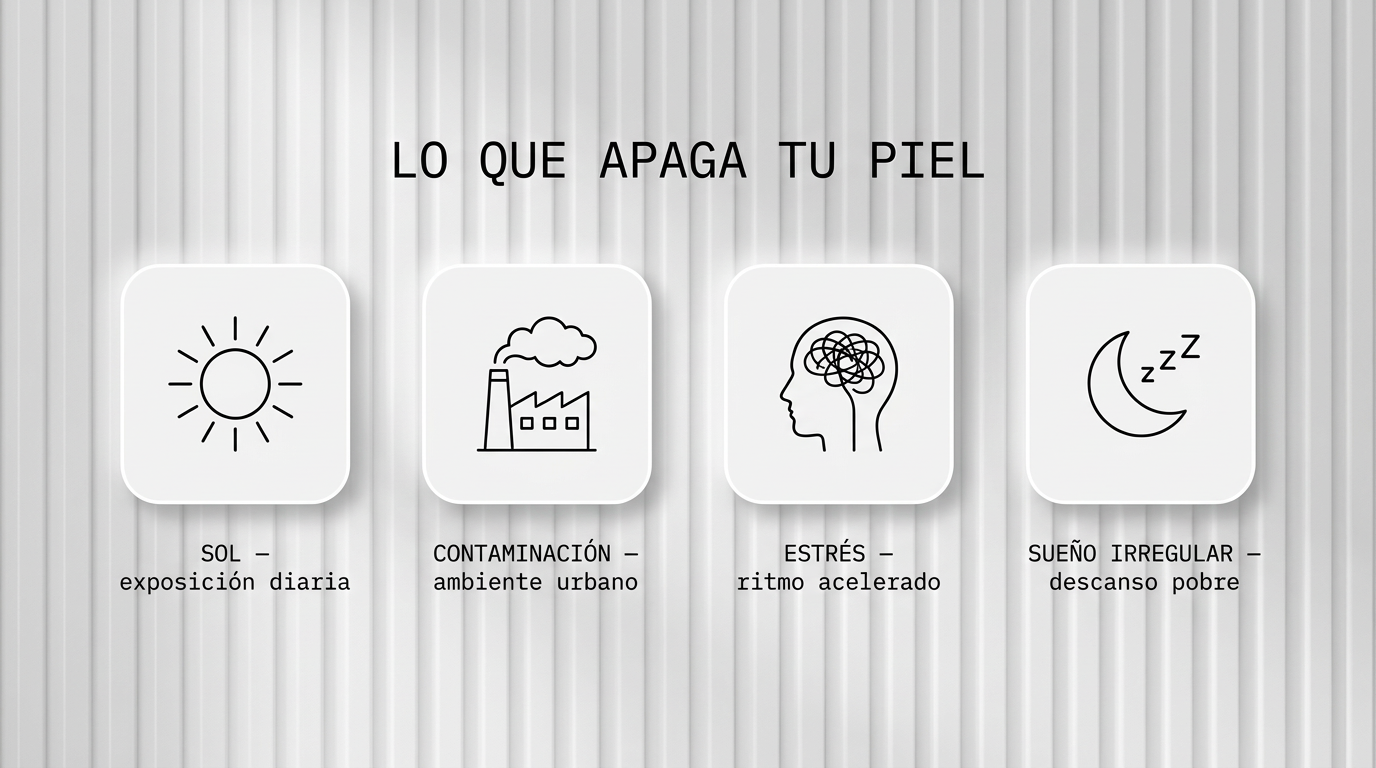 Lo que apaga tu piel: sol, contaminación, estrés y sueño irregular